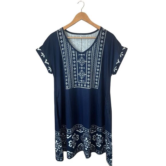 Elescat Women’s L V-Neck Flowy T-Shirt Dress Short Sleeve Summer Casual NWOT - Picture 1 of 4